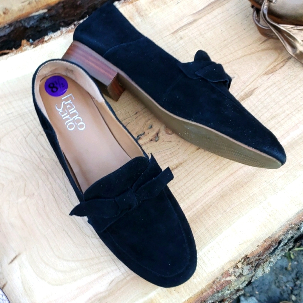 Franco Sarto Black -Arthur- Suede Flat Bow Loafers - Size 8.5